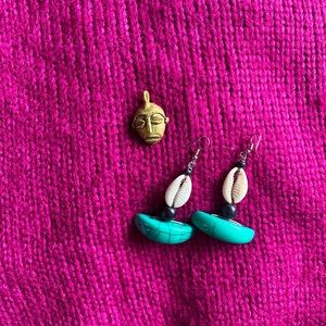 Cowrie Shell Earrings with Teal Turquoise Color Resin, Sea Shell Earrings